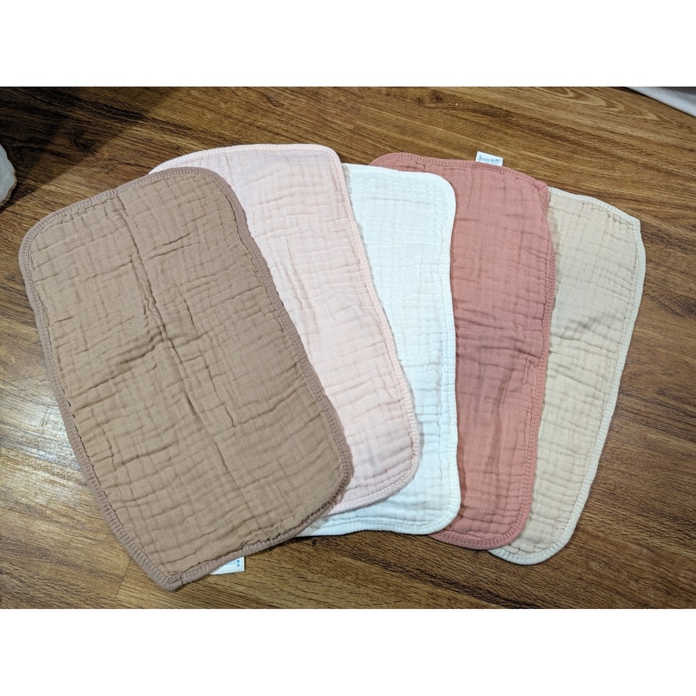 MIGIOL Muslin Burp Cloths 100% Cotton 10X20 Inches, Pink & Coffee 5 Pieces